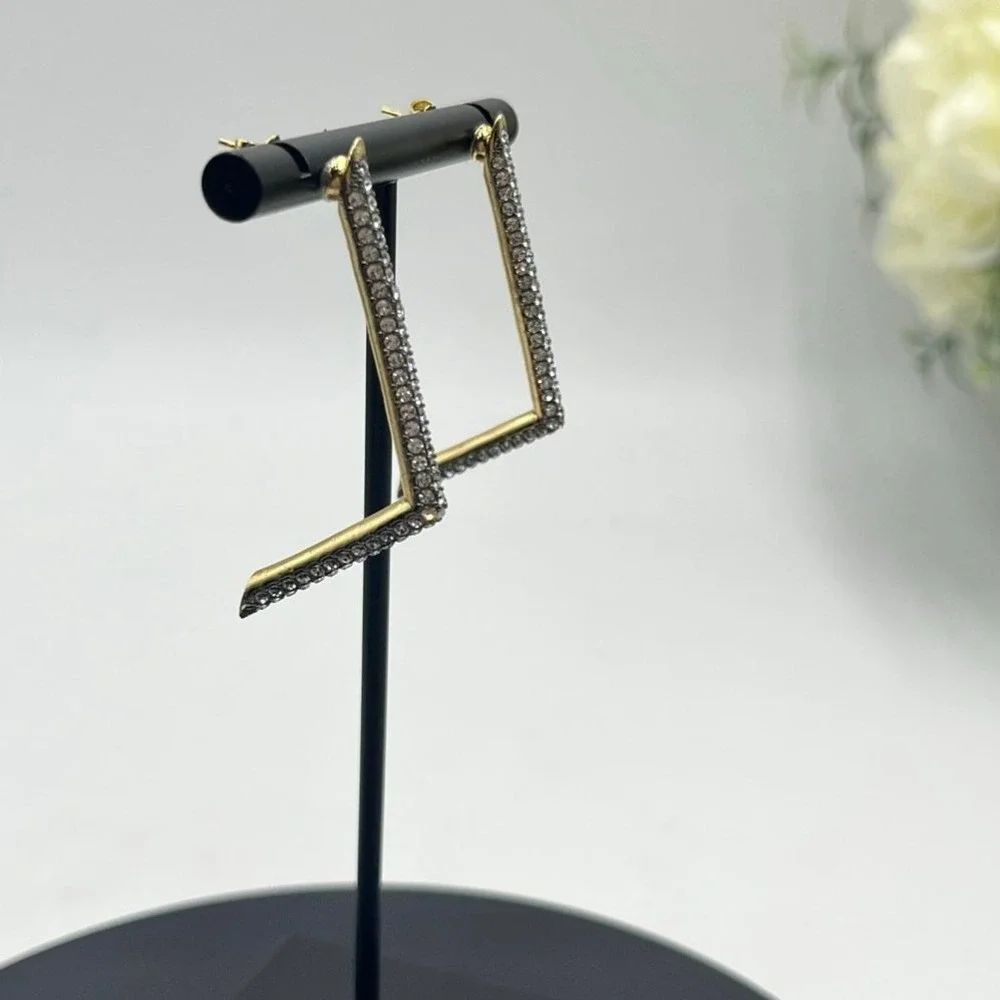 Demarson Yana Angular Pave  Swarovski‎ Crystal Gold Plated Front Part Earrings